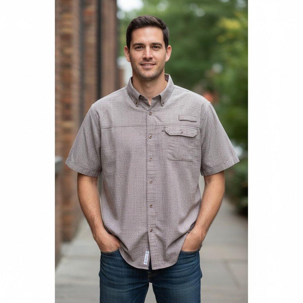 Wrangler Mens Button Up Plaid Shirt Outdoors Hiking Camping‎ Fishing XL Brown